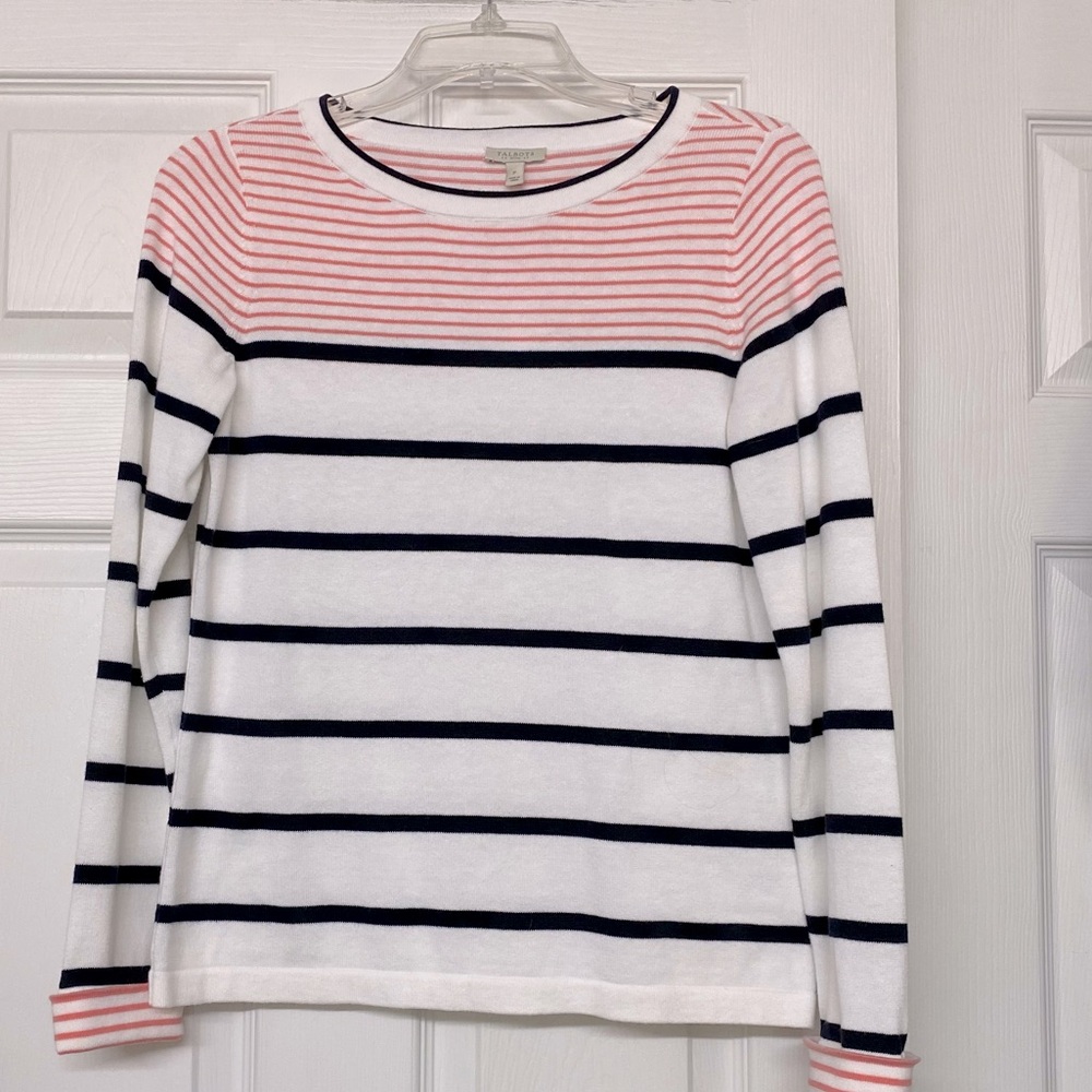 Talbots Striped Cotton Sweater Navy White Pink Sz XSP NWT
